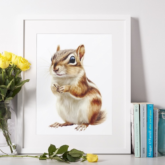 Watercolor Chipmunk Portrait Wall Art Illustration Print Poster Unframed - Picture 9 of 9